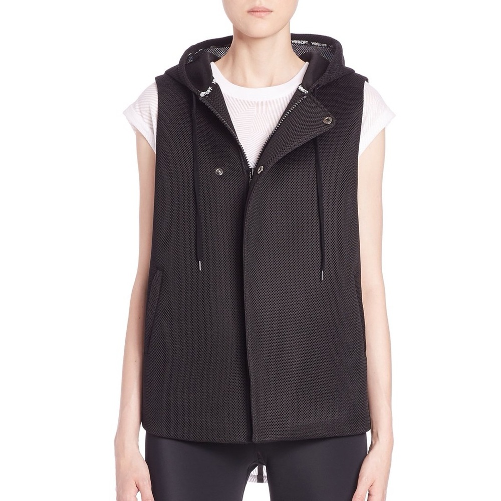 Rebecca Minkoff Womens Hooded Mia Vest Medium Black Full Zip Athletic Casual EUC